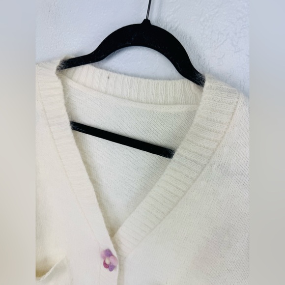 Sylphide | Lea Ivory Floral Button Wide Cream Crop Cardigan - Picture 5 of 14